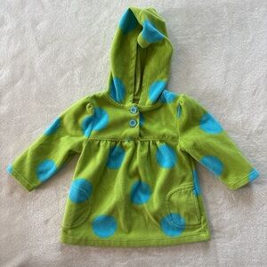 Vintage Y2K Green Blue Polka Dot Carters Girls 9 Months Hooded Fleece Pullover